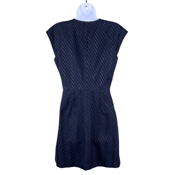 Theory Womens 8 Navy Textured Zip Front Sheath Dress Cap Sleeve Career Wear - Picture 2 of 16